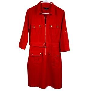 Sharagano women's red mini dress with pockets.